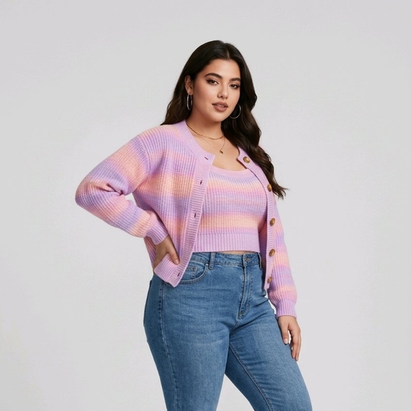 Women’s Pastel Striped Cardigan Set - Picture 5 of 10